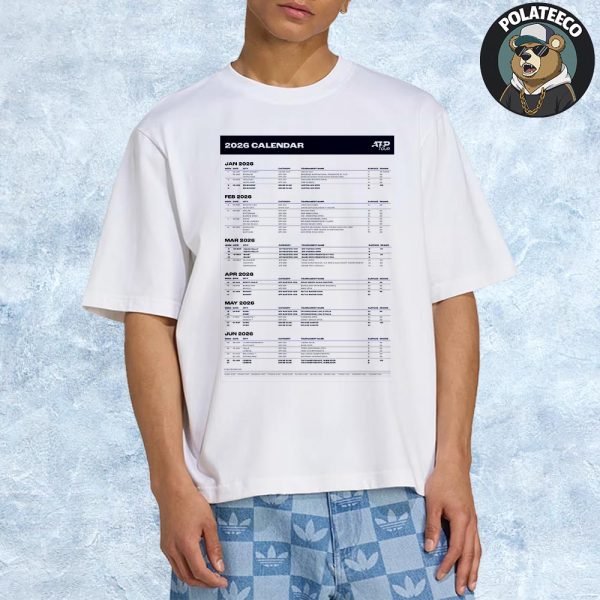 ATP Tour 2026 Season Calendar January To June Official Poster Unisex T-Shirt