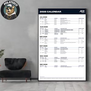 ATP Tour 2026 Season Calendar July To December Official Poster Home Decor Poster Canvas