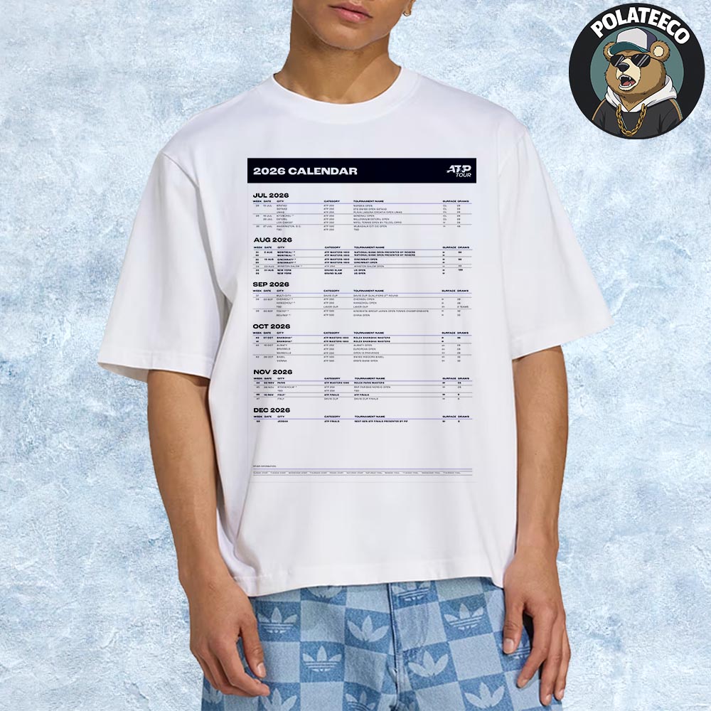 ATP Tour 2026 Season Calendar July To December Official Poster Unisex T-Shirt ATP Tour 2026 Season Calendar July To December Official Poster Unisex T-Shirt