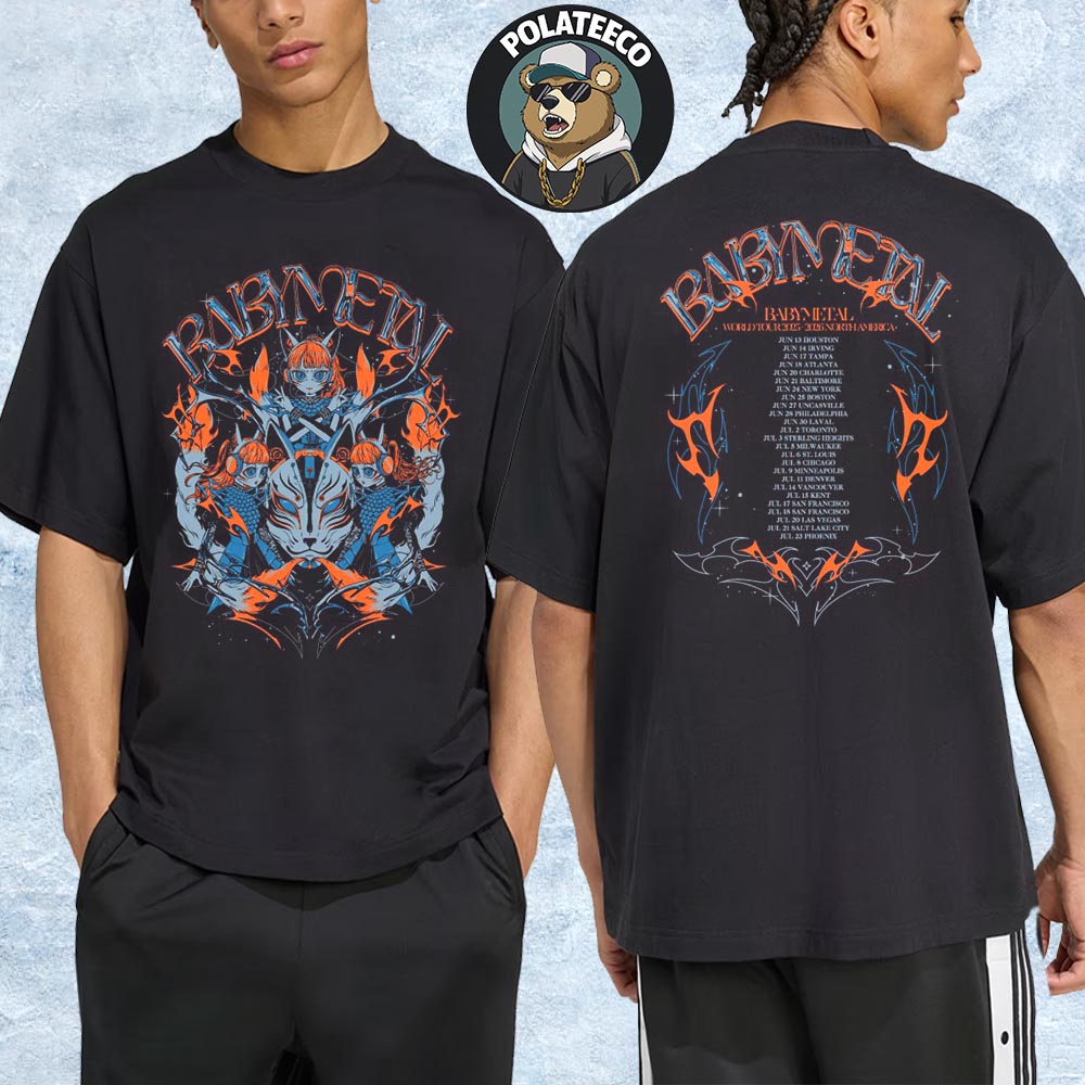 Babymetal 123 Thunder World Tour 2025 - 2026 North America Merchandise Tee Two Sided Unisex T-Shirt Babymetal 123 Thunder World Tour 2025 - 2026 North America Merchandise Tee Two Sided Unisex T-Shirt