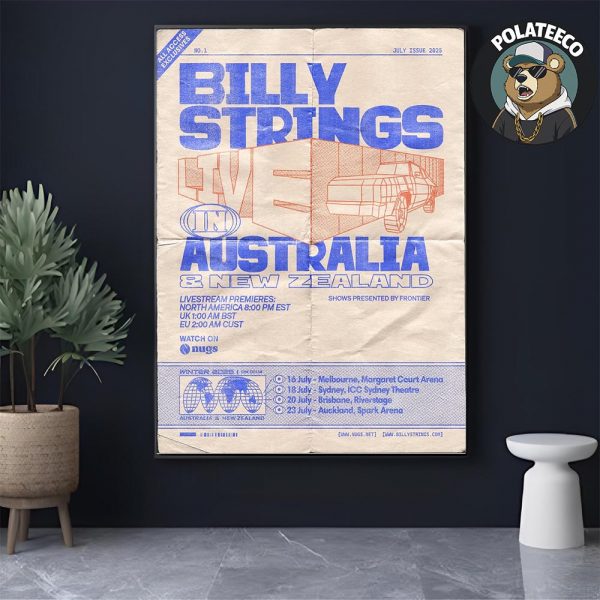 Billy Strings Live In Australia And New Zealand Tour 2025 Schedule Dates List Home Decor Poster Canvas