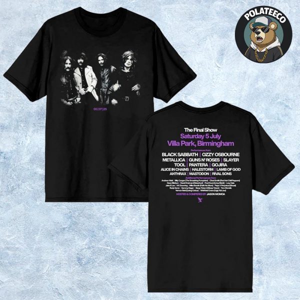 Black Sabbath Band Photo Event Tee Black Sabbath x Ozzy Osbourne Back To The Beginning 2025 At Villa Park In Birmingham UK On July 5th 2025 T-Shirt