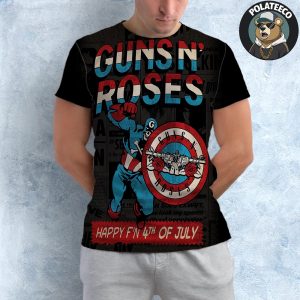 Captain America x Guns N Roses With American Flag Happy 4th Of July 2025 All Over Print T-Shirt