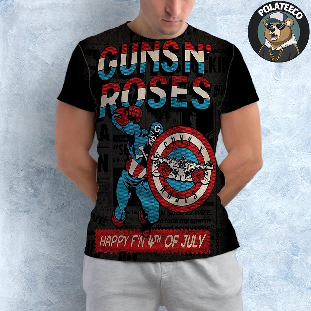 Captain America x Guns N Roses With American Flag Happy 4th Of July 2025 All Over Print T-Shirt Captain America x Guns N Roses With American Flag Happy 4th Of July 2025 All Over Print T-Shirt