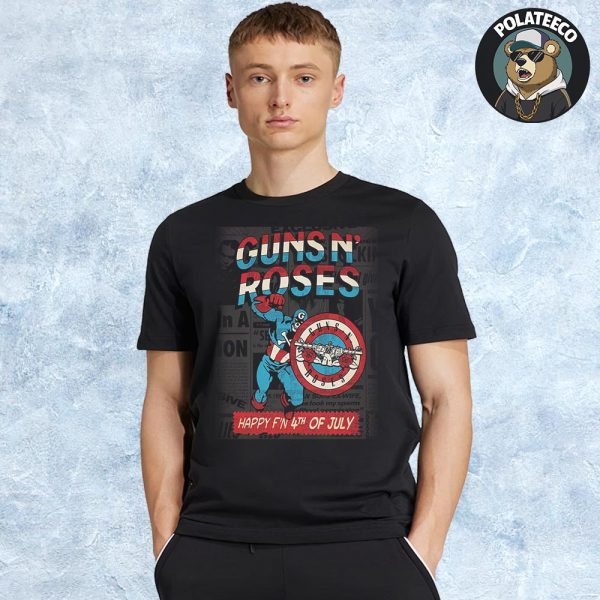 Captain America x Guns N Roses With American Flag Happy 4th Of July 2025 Unisex Essential T-Shirt