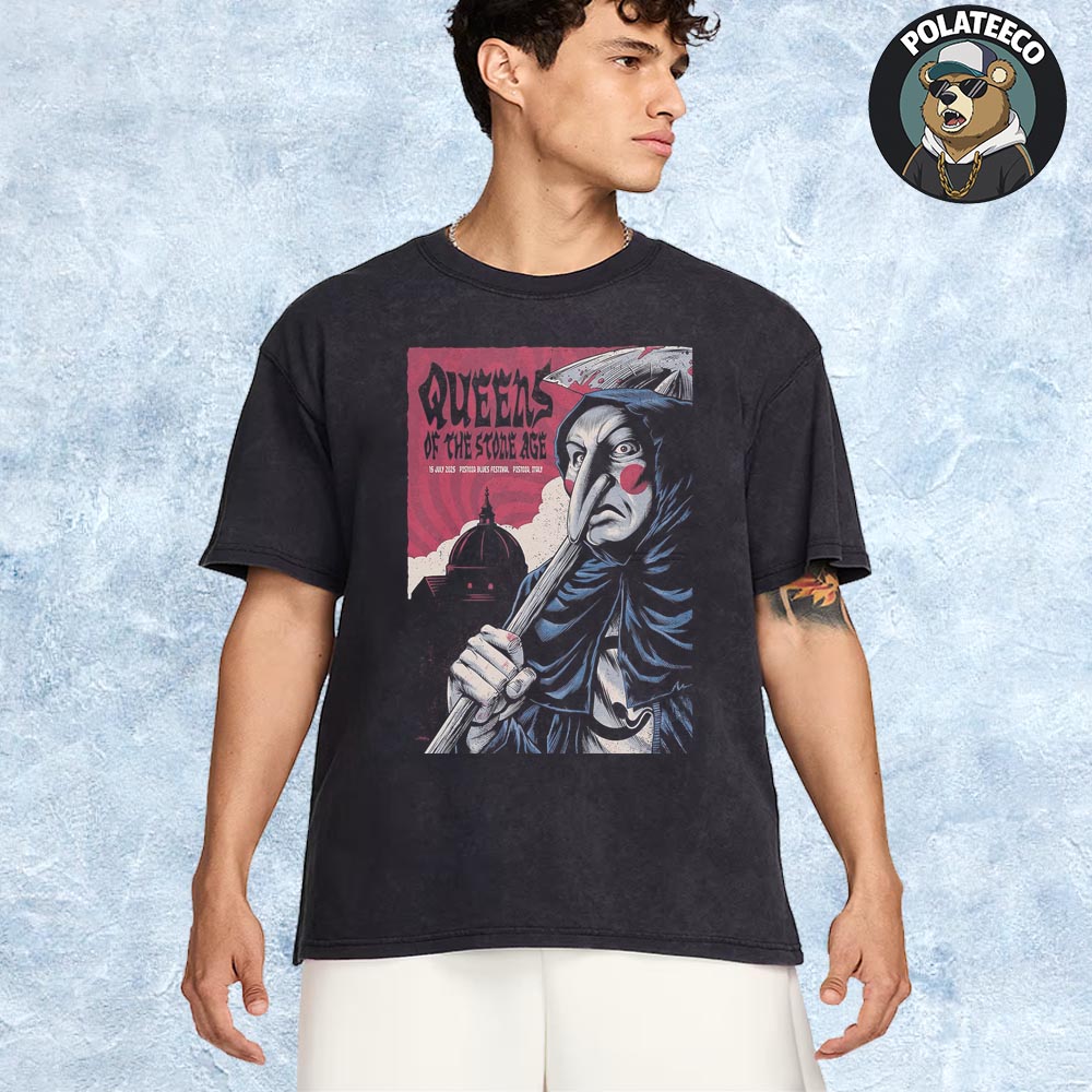 Queens Of The Stone Age Concert Poster At Pistoia Blues Festival In Pistoia Italy On July 15 2025 Unisex T-Shirt Queens Of The Stone Age Concert Poster At Pistoia Blues Festival In Pistoia Italy On July 15 2025 Unisex T-Shirt