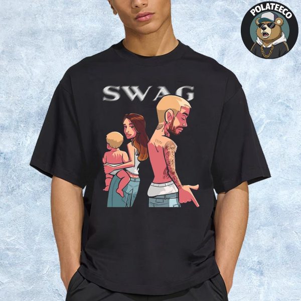 SWAG Cartoon Image Of Justin Bieber And Hailey Bieber With Their Baby Unisex T-Shirt