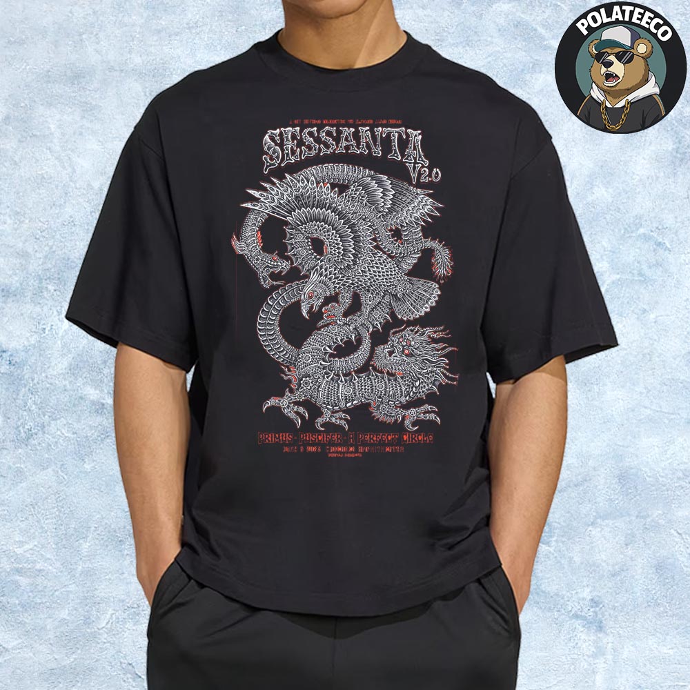 Sessanta V 2.0 Concert Tour Poster With Primus Puscifer And A Perfect Circle At Cascades Amphitheater In Ridgefield WA On June 6 2025 Unisex T-Shirt Sessanta V 2.0 Concert Tour Poster With Primus Puscifer And A Perfect Circle At Cascades Amphitheater In Ridgefield WA On June 6 2025 Unisex T-Shirt