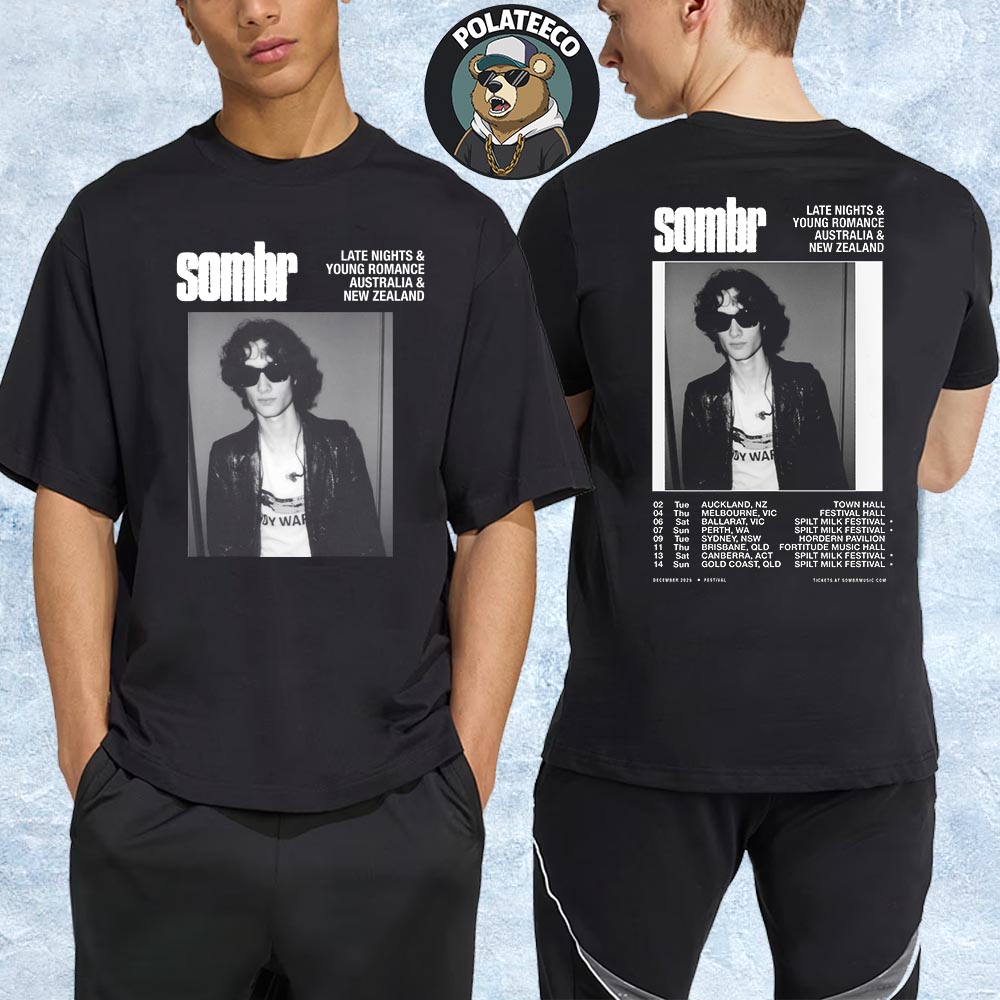 Sombr Late Nights And Young Romance Tour Australia And New Zealand December 2025 Schedule Dates And Cities List Two Sided Essential T-Shirt Sombr Late Nights And Young Romance Tour Australia And New Zealand December 2025 Schedule Dates And Cities List Two Sided Essential T-Shirt