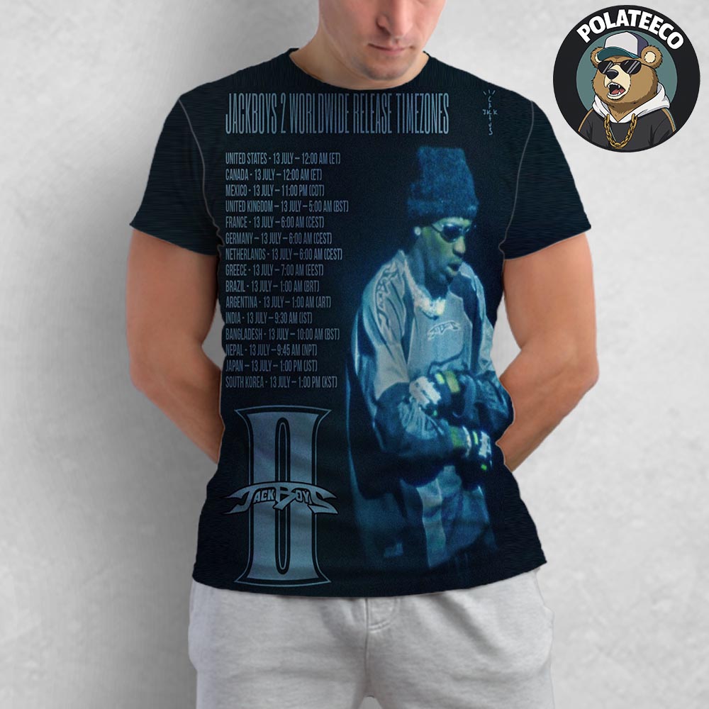 Travis Scott Jackboys 2 Worldwide Release Timezones Official Poster AOP Shirt Travis Scott Jackboys 2 Worldwide Release Timezones Official Poster AOP Shirt